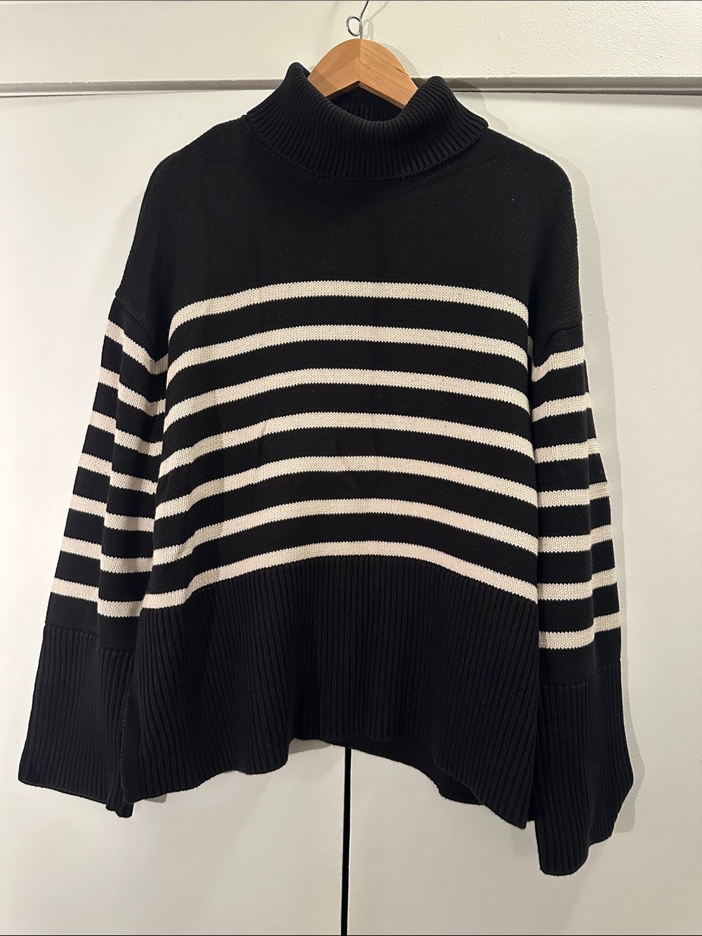 GAP Black and Cream Striped Turtleneck Sweater